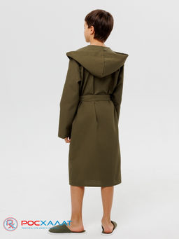 Подростковый вафельный халат с капюшоном хаки В-18 (26)