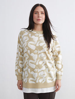 Bisiklet Yaka Desenli Kad?n Sweatshirt Tunik