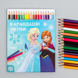 Карандаши 18 цветов, заточенные, шестигранные, картонная упаковка, европодвес, Анна и Эльза, Холодное сердце
