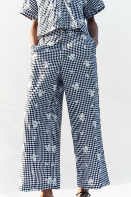 PANTAL?N CULOTTE CUADROS BORDADOS SET / Marino / Blanco - Zara фото 2