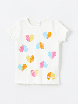 Bisiklet Yaka K?sa Kollu Bask?l? K?z Bebek Ti??rt