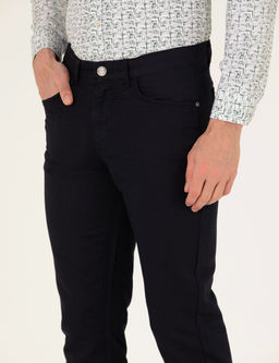 Siyah Slim Fit Keten Kar___ml_ Kanvas Pantolon