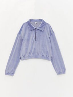 Polo Yaka Basic Uzun Kollu Kadife K?z ?ocuk Sweatshirt ve Tayt - Waikiki фото 2
