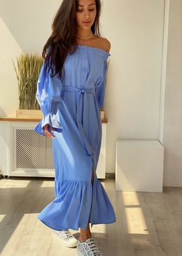 Платье с открытыми плечами голубое - Martichelli фото 4