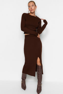 Kahverengi Crop Triko Alt-Ust Tak?m TWOAW23AU00240