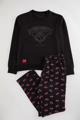 TRENDYOL MAN Siyah Regular Fit Bask?l? Etiketli Orme Pijama Tak?m? TMNAW25PT00012 - Trendyolmilla фото 6