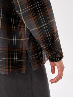 Блузка женская дл. рук. T-lab TL-B-0036F-FR-серо-коричневый, клетка  фото 3