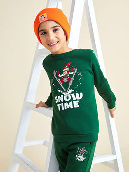 Bisiklet Yaka Nostaljik Maymun Bask?l? Uzun Kollu Erkek ?ocuk Sweatshirt