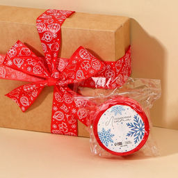 Цена за 2 шт. Лента атласная новогодняя Ёлочные украшения, красная, 4 см ? 5 м