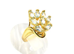 Кольцо женское с голубым топазом и стразами "Веер", размер 18