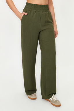 Haki Wide Leg/Genis Paca Beli Lastikli Dokuma Pantolon TWOSS22PL00024