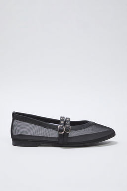 Trendyol Shoes Siyah File Detayl? Kusgozu Kemer Tokal? Mary Jane Kad?n Babet TAKSS25BE00046 - Trendyolmilla фото 11