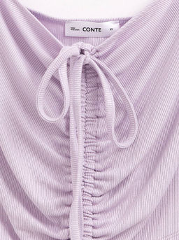 CONTE Укороченный топ в рубчик с отрытыми плечами и сборкой LD 2632 lavender - Conte elegant фото 6