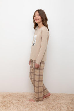 КБ 2830/темно-бежевый,текстильная клетка пижама для дев