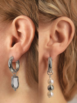 Серьги со съёмным элементом Трансформер бусины жемчуга, цвет белый в серебре