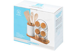 Набор 9 пр.- набор кух. принад. 4 пр. с подставкой+ банки д/хранен. 4 пр. Айсберг волны на дер.под - Elan gallery фото 10