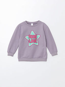 Bisiklet Yaka Uzun Kollu Bask?l? K?z ?ocuk Sweatshirt - Waikiki фото 3