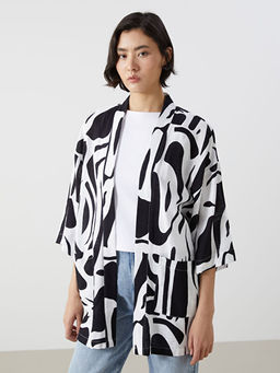 ?al Yaka Desenli Keten G?r?n?ml? Kad?n Kimono