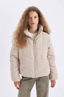 Водонепроницаемое вельветовое пуховик с воротником-стойкой - Defacto фото 3