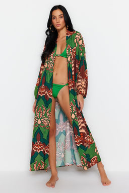 Tropikal Desenli Kusakl? Maxi Dokuma %100 Pamuklu Plaj Kimono&Kaftan TBESS23KM00057 - Trendyolmilla фото 2