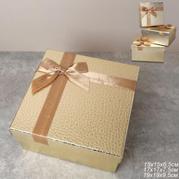 Коробка подарочная квадратная 3 штуки 19х19 см / 3403-A22-Z /уп 36/золото