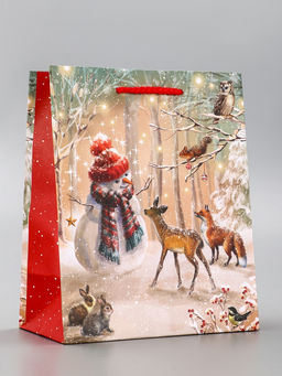 Цена за 2 шт. Пакет подарочный новогодний ламинированный, «Встреча друзей», 18×10×22.3 см