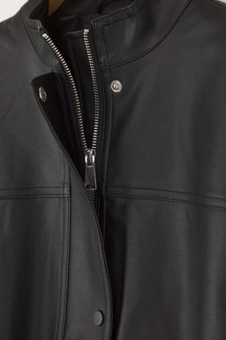 Siyah Oversize Kal?p Suni Deri Ince Ceket Mont TWOAW26MO00034