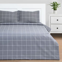 Постельное бельё Этель 2 сп Клетка цвет серый 175х215, 200х220, 50х70-2 шт, бязь, 125 г/м2