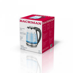 Чайник электрический Backman 2,0л, 2200Вт, закрытый нагревательный элемент, корпус из высококачественного термостойкого стекла, световой индикатор работы, шкала уровня воды, автоматическое отключение при закипании (Китай) - Домашняя мода фото 2