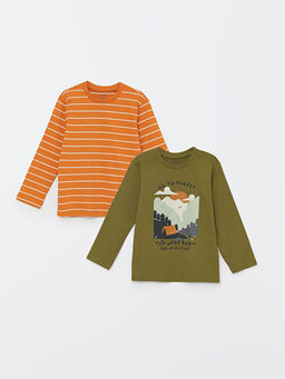 Bisiklet Yaka Uzun Kollu Bask?l? Erkek Bebek Ti??rt 2li