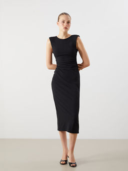 S?rt Dekolteli Y?rtma?l? Midi Elbise