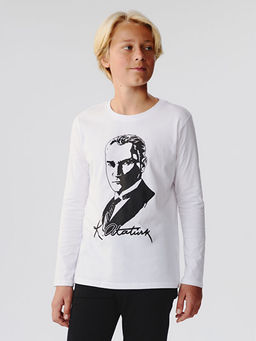 Bisiklet Yaka Atat?rk Bask?l? Erkek ?ocuk Ti??rt