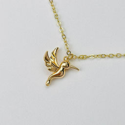 Колье на цепочке с камнем Гранат и подвеской "Колибри" 42 см +