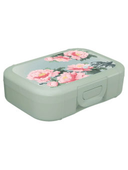 Ланч-бокс 0,85л с декором "Сад пионов" (светло-зеленый)