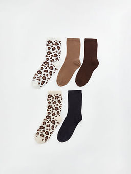 Leopar Desenli Kad?n Soket ?orap 5li