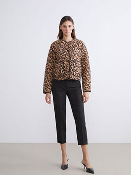 Bisiklet Yaka Leopar Desenli Kad?n Mont