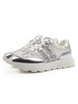 03-A143-3A GREY/SILVER Кроссовки летние женские (натуральная кожа, текстиль)