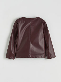 ?i?ekli Deri G?r?n?ml? K?z ?ocuk Ceket