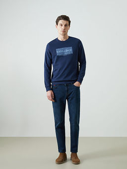 Bisiklet Yaka Uzun Kollu Bask?l? Erkek Sweatshirt