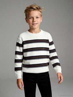 Bisiklet Yaka ?izgili Erkek ?ocuk Triko Kazak