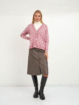 кардиган женский розовый с пуговицами и с принтом - Glenfield фото 3