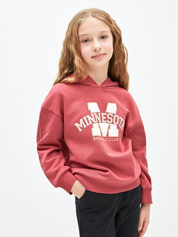 Bask?l? Uzun Kollu K?z ?ocuk Hoodie