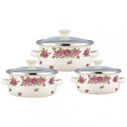 Набор мини-кастрюль эмаль ZEIDAN 6 пр Roses (0,5л, 0,8л, 1,2л) с крыш, арт. Z-80635