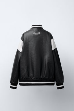 FAUX LEATHER BOMBER JACKET WITH EMBROIDERED TEXT - Zara фото 4