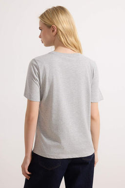 Lacivert-Gri Melanj-Ekru Cizgili 3lu Paket Basic Bisiklet Yaka Orme T-Shirt TWOSS20TS0146