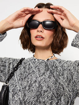 Bisiklet Yaka Desenli Uzun Kollu Kad?n Triko Kazak