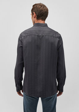 Cizgili Gri Tencel TM Lyocell Gomlek - Mavi фото 4