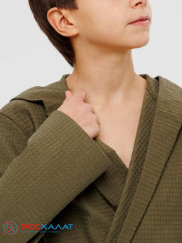 Подростковый вафельный халат с капюшоном хаки В-18 (26)