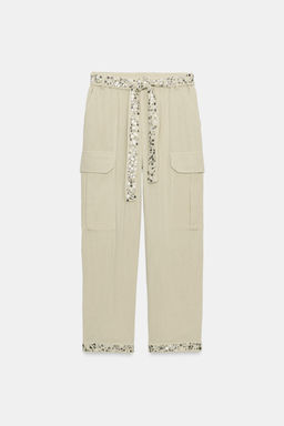 PANTAL?N CARGO LENTEJUELAS ZW COLLECTION / Khaki claro