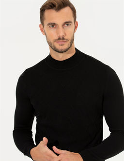 Siyah Slim Fit Bal_k__ Yaka Triko Kazak - Pierre cardin фото 2